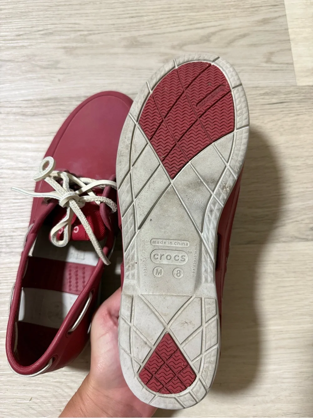Crocs Boulder Colorado Red White Slip On Mens Size 8/Womens Size 10 Boat Shoes
